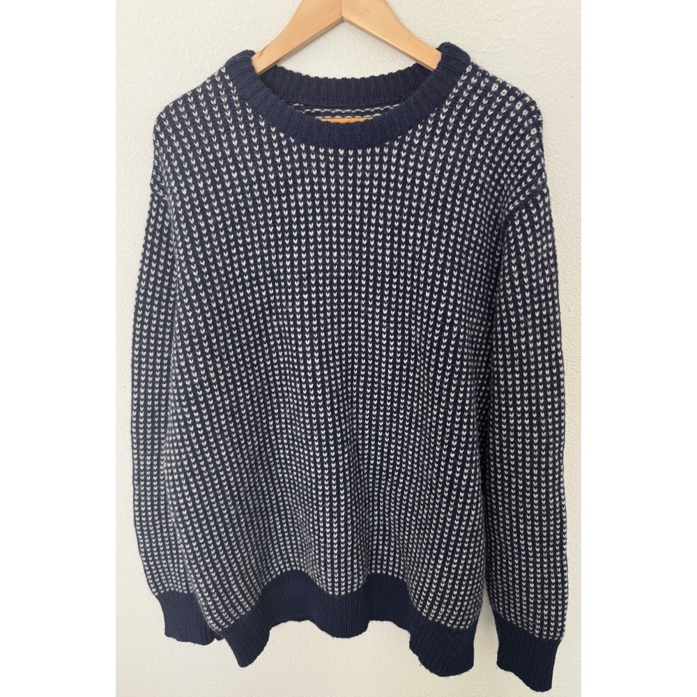 LL Bean Signature Wool Navy Birdseye‎ Knit Sweater Crew Neck Pullover Men's 2XL